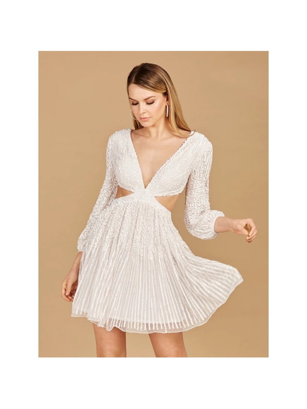 Lara Long Sleeve Sequin Cut Out Dress